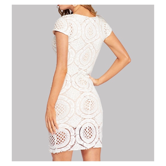 White Bodycon Cut Out Crochet Lace Cocktail Dress - Picture 3 of 6